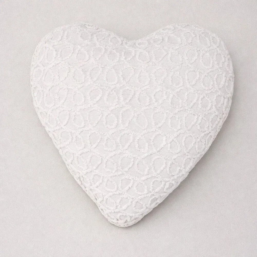 Vintage Chenille Heart Love Pillow Floral Cottagecore Shabby Chic Spring Decor